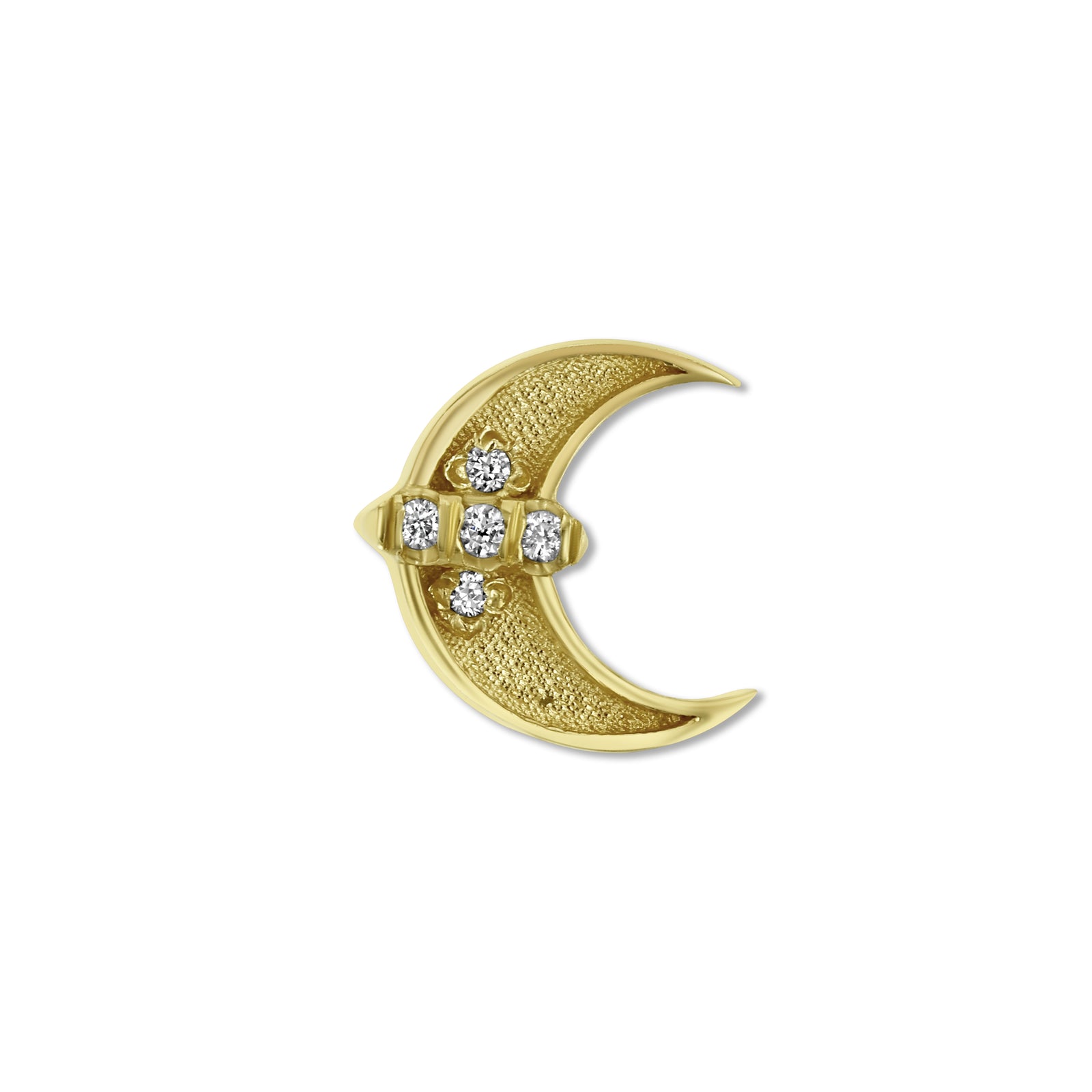 SXO Studios handmade 18K yellow gold diamond piercing crescent stud earring by Stephanie Anders Nordyke